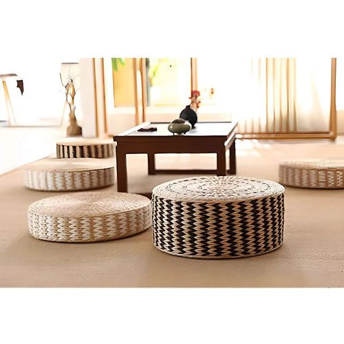 座布団 和風クッション 畳クッション 丸型 ラウンド 厚手 ストライプ