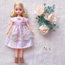 22cmドール用 ボタニカルなブルーワンピース リカちゃん 服 その他人形