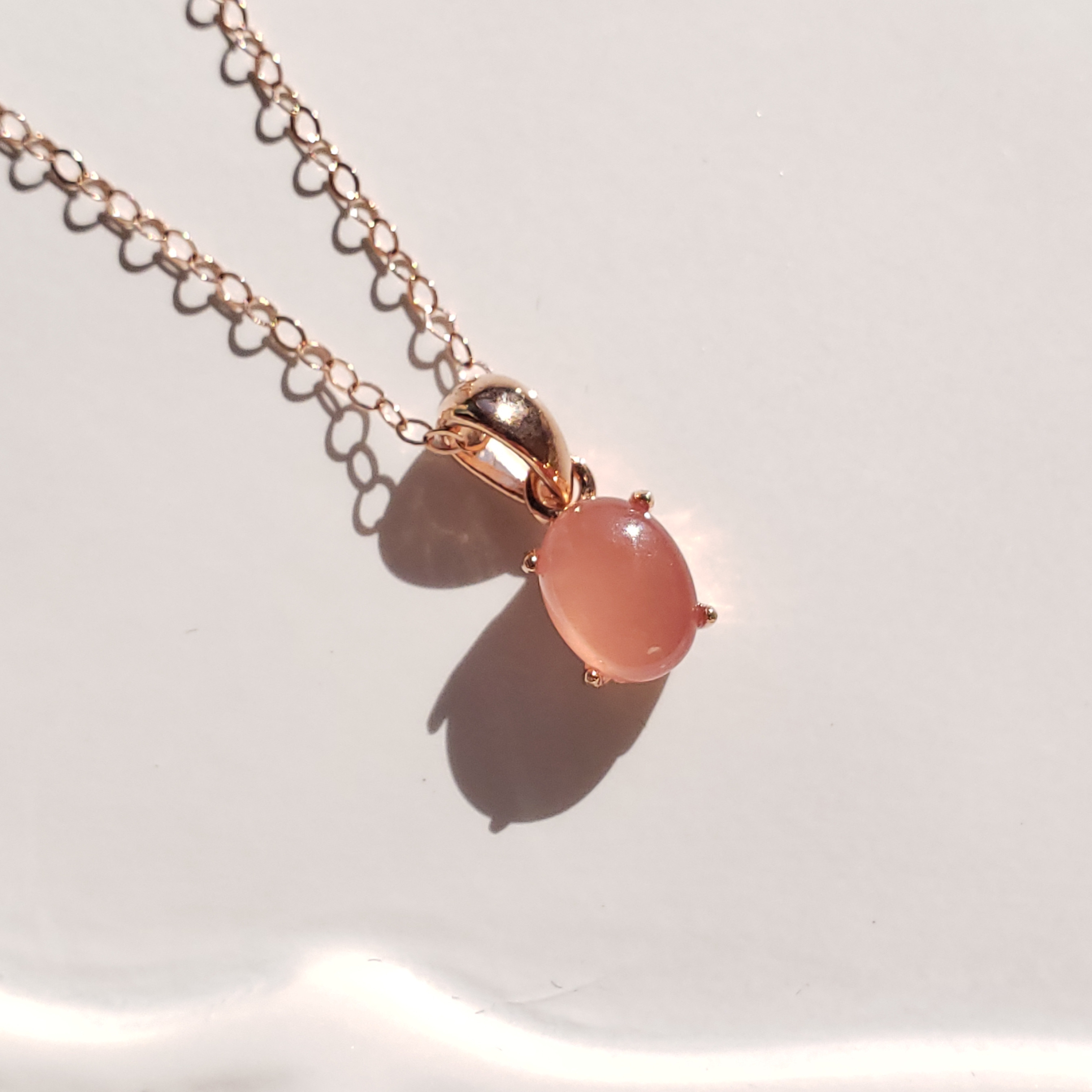 桜色　インカローズ　カボションネックレス　ローズゴールド　14Kgf　8ｘ6ｍｍ