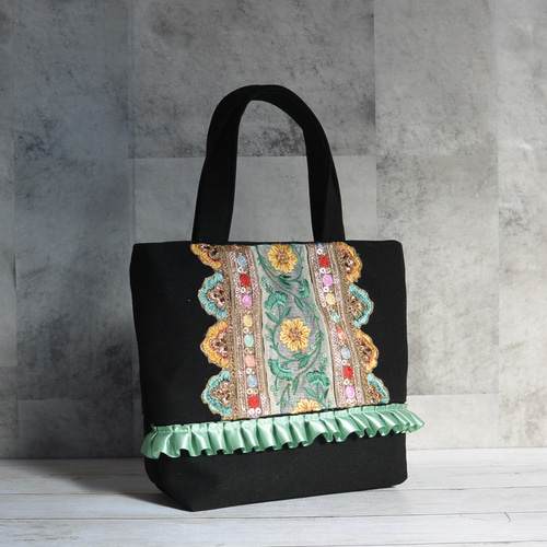 レトロで美しいインド刺繍リボンのトートバッグ【Sサイズ】 トート