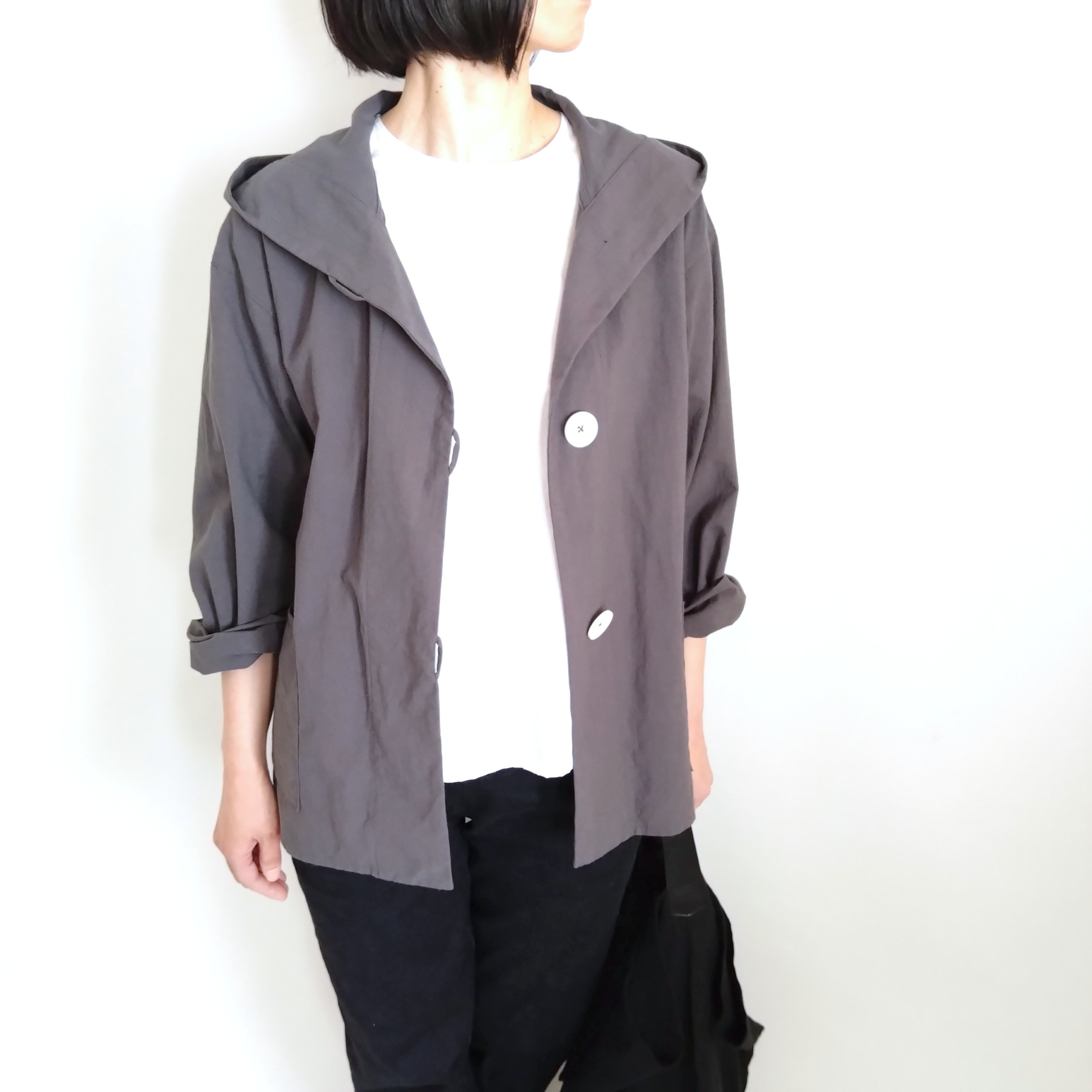 【Creema限定色】再販！× 6  新！やわらかなコットンのライトフーディ  ヴィンテージワッシャー  チャコール