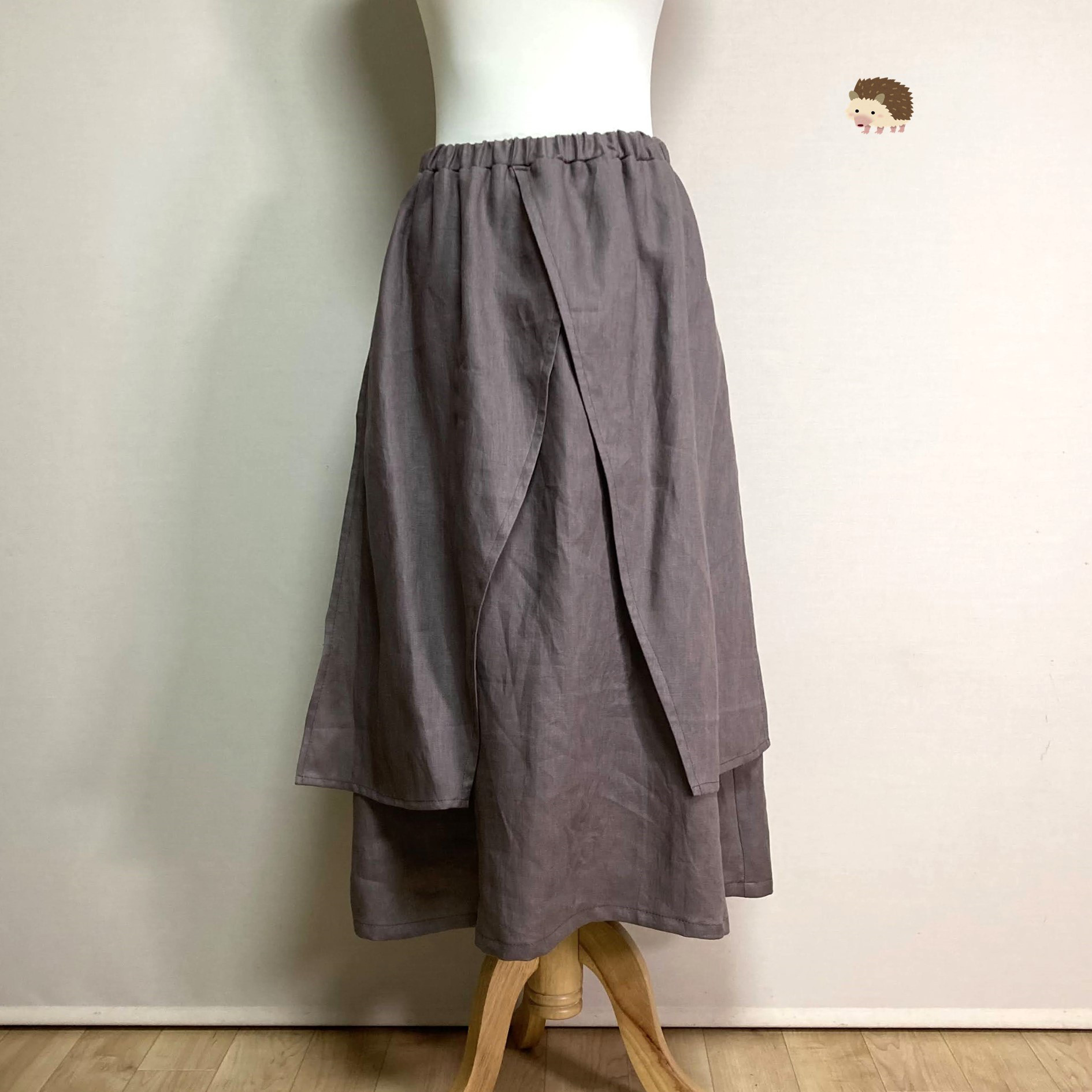カラーリネン◆エプロンスカート◆ブラウン◆フリーサイズ（中厚、リネン100％）