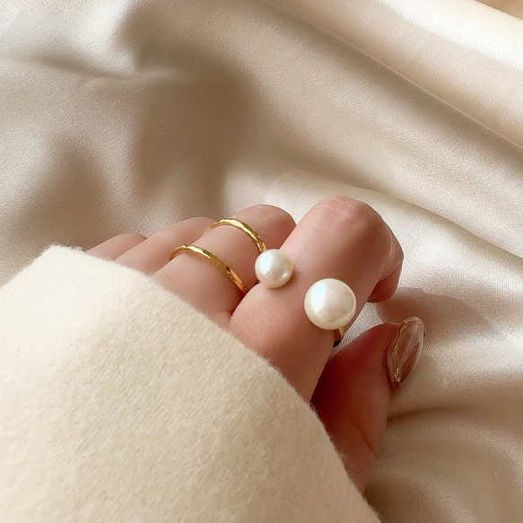 フリーサイズ◇淡水パールリング（ダブル）/入園式 入学式 結婚式 金属