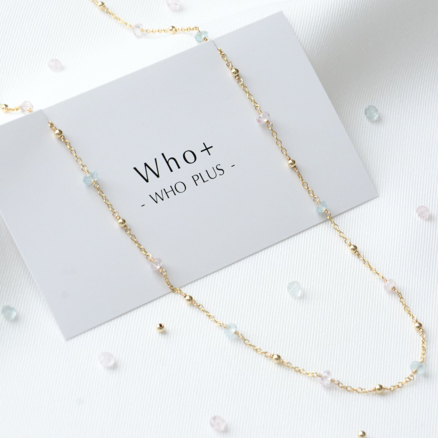 14kgf  アクアマリン × モルガナイト ステーションネックレス