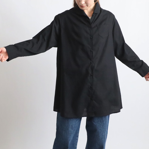 夏ＳＡＬＥ　上質ギマ擬麻コットン　丸襟　シャツ　ジャケット　胸ポケット付き　ゆったり　着丈長め　R39 夏SALE 上質ギマ擬麻コットン 丸襟 シャツ ジャケット 胸