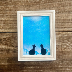 見上げた空」ミニ原画 鹿×星空 青 ちょっとしたスペースに飾れる