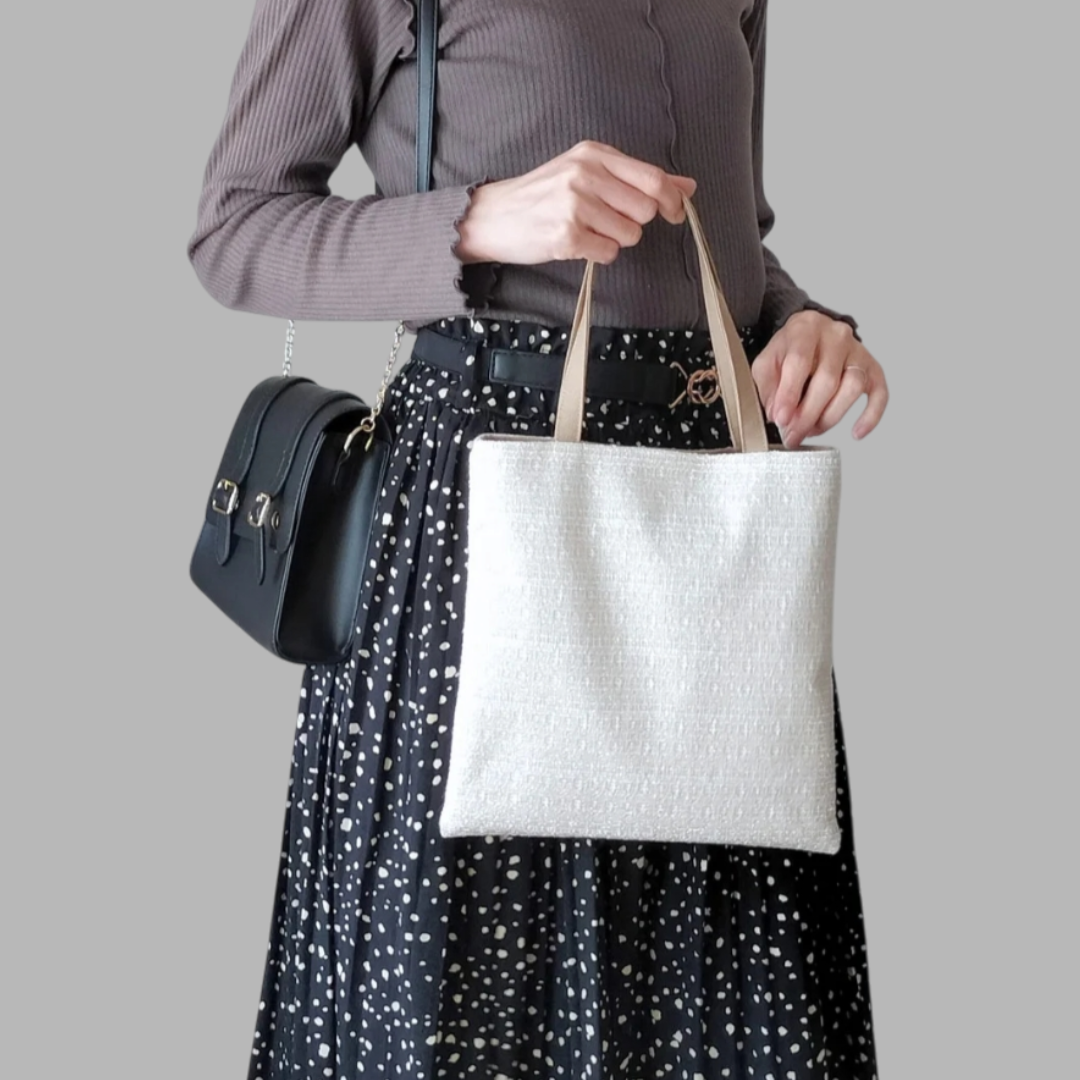 【残り1点】ツイード2wayフラットトート《Milky White》|　サブバッグ　フォーマル　セレモニー　白　春