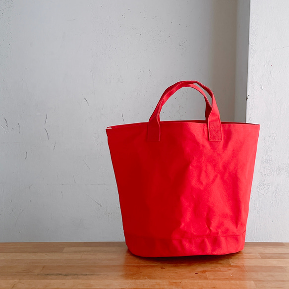 [L]マルシェカゴのような帆布の丸底バケツトート 深い赤 (撥水加工) トートバッグ ikoy_canvas 通販 19027886