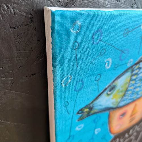 絵画　原画　キャンバスにアクリル絵具仮縁付き 絵画 原画 キャンバスにアクリル絵具仮縁付き 小さな幸せ見つけ