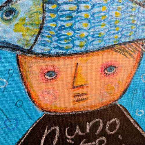 海の中〉 キャンバス原画・アクリル絵の具・クレヨン イラスト nuno