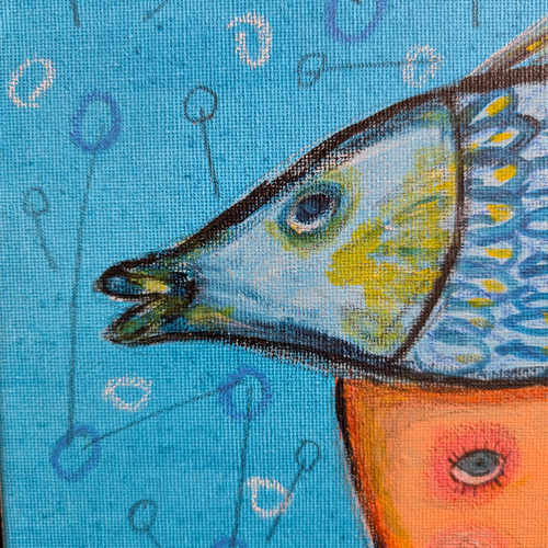 海の中〉 キャンバス原画・アクリル絵の具・クレヨン イラスト nuno