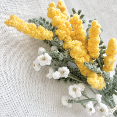 受注制作】ミモザ かすみ草 ブーケ 花束 枯れない花 毛糸 プレゼント