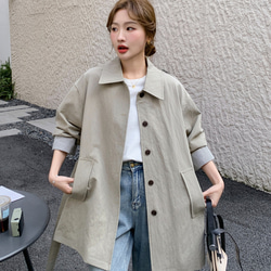 春と秋に着る、立て襟（たてえり）の風呂敷コート（ふろしきコート）のアウター      レディース  丈カット無料 5枚目の画像