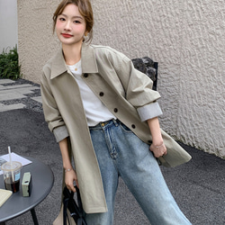 春と秋に着る、立て襟（たてえり）の風呂敷コート（ふろしきコート）のアウター      レディース  丈カット無料 4枚目の画像