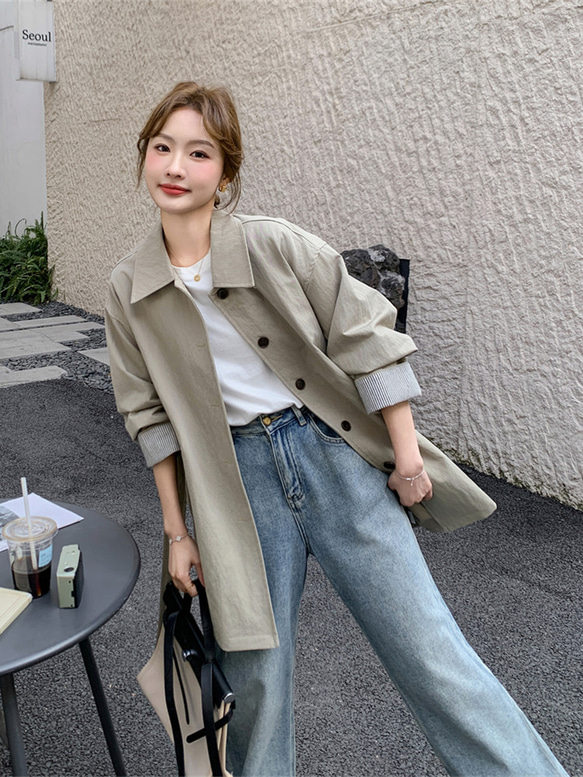 春と秋に着る、立て襟（たてえり）の風呂敷コート（ふろしきコート）のアウター      レディース  丈カット無料 4枚目の画像