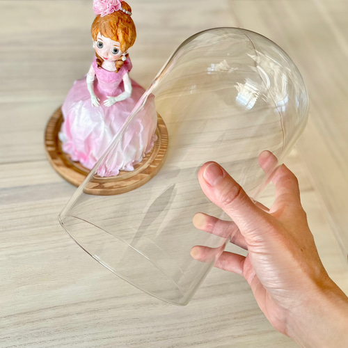 桃色のドレスを纏った和紙のフランス人形｜ガラスドーム入り昭和レトロ