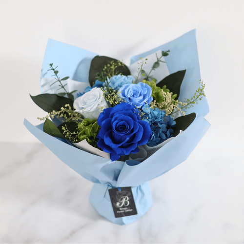 青バラ　青い花　ブーケ　プリザーブドフラワー　誕生日　記念日　推しカラー プリザーブドフラワー プレゼント イベント花 楽屋花 推し活 生誕祭
