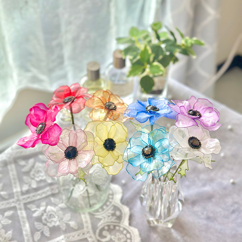 アネモネ♡紫♡ピンク♡アレンジ♡アメリカンフラワー♡ディップ