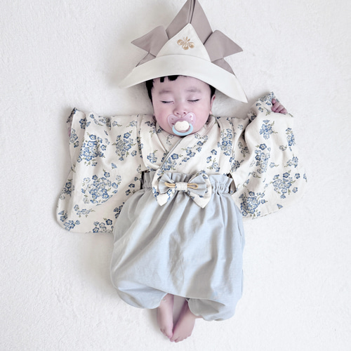 納期1週間】ネモフィラ柄のベビー袴 70-80 お食い初め/初節句 ベビー服