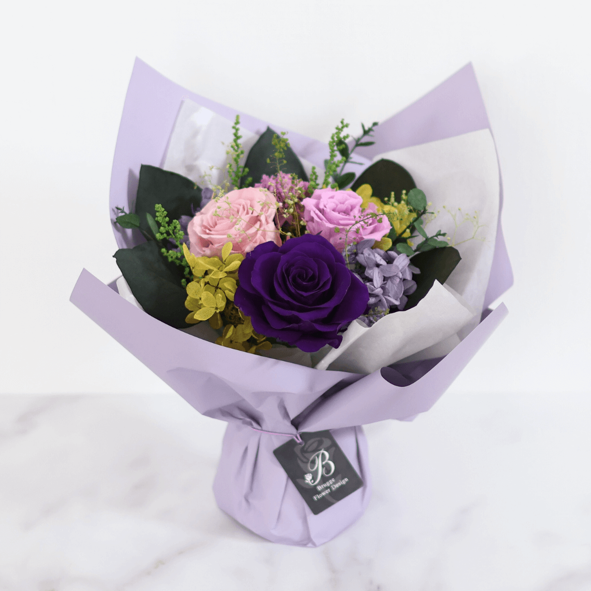 プリザーブドフラワー ギフト 花束 ブーケ バラ 紫 プレゼント 記念日 誕生日 古希 喜寿 バレンタイン 母の日