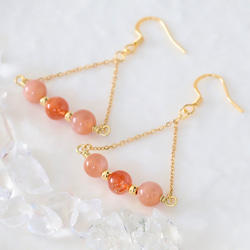 サンストーン オレンジムーンストーン 天然石ピアス/イヤリング 金属