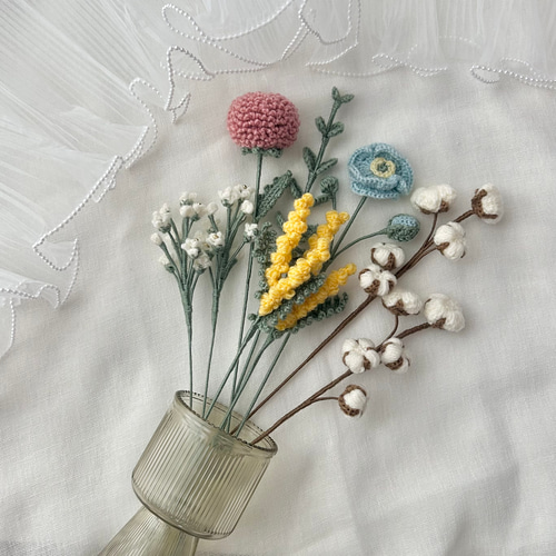 受注制作】ミモザ イエロー 枯れない花 毛糸 編み物 ハンドメイド