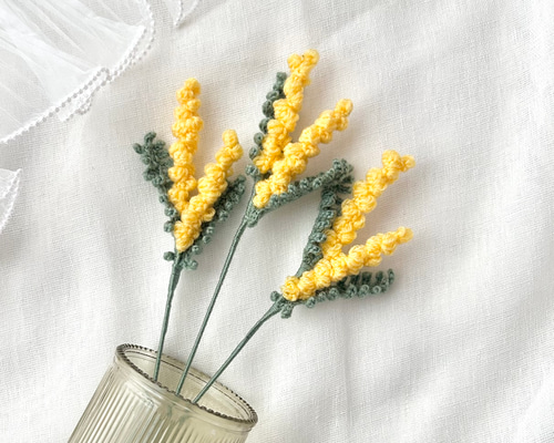 受注制作】ミモザ イエロー 枯れない花 毛糸 編み物 ハンドメイド