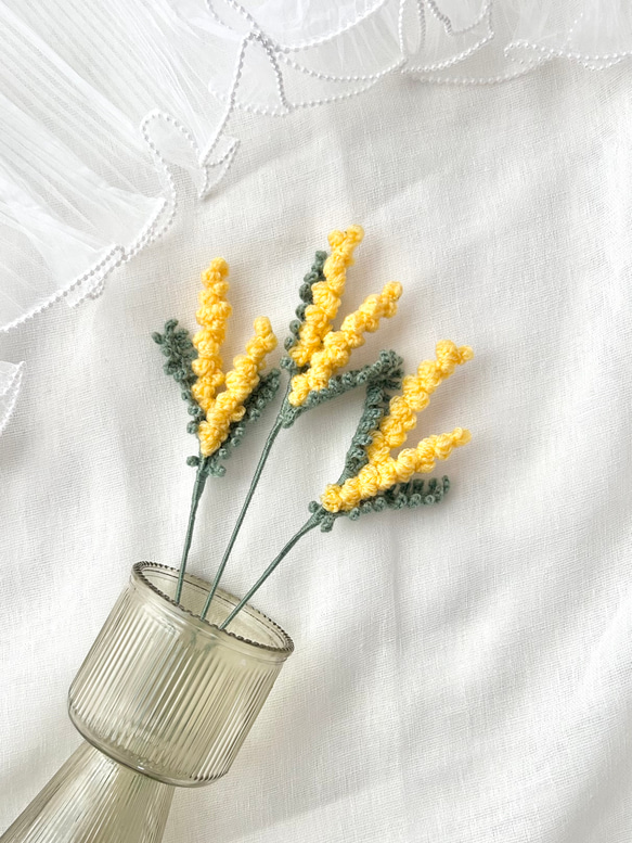 受注制作】ミモザ イエロー 枯れない花 毛糸 編み物 ハンドメイド