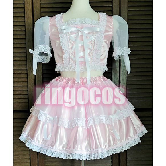 アイドル衣装 ピンク×白 編み上げリボン ハンドメイド オリジナル コスプレ衣装 アイドル衣装 ピンク×白 編み上げリボン オリジナル