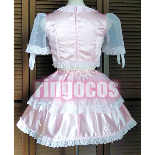 アイドル衣装 ピンク×白 編み上げリボン オリジナル ハンドメイド