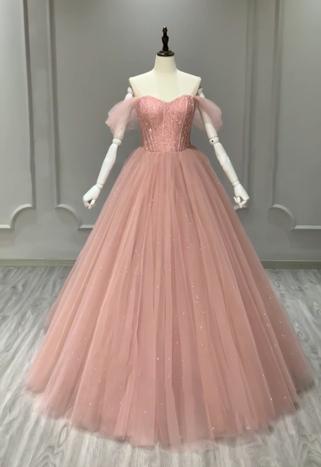 全国送料無料　ピンクソフィア　可愛い　スレンダーライン　痩せて見える　チュール　キラキラ　編み上げ2次会前撮りお呼ばれ