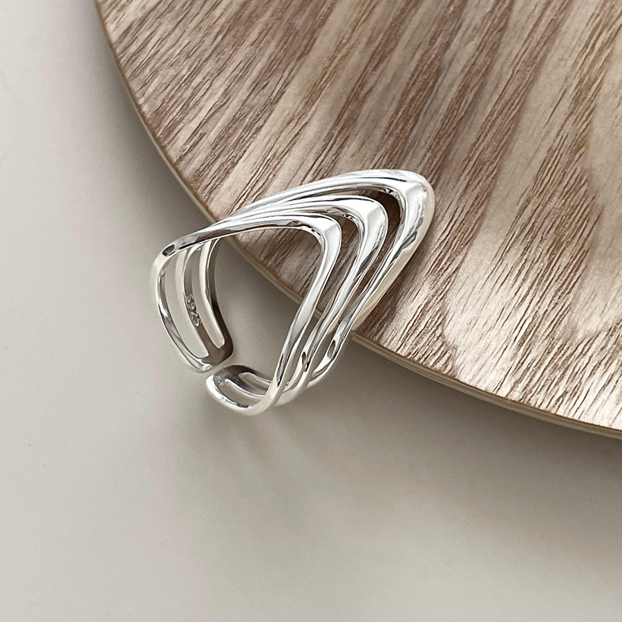 中空多層 V 字型 925 スターリングシルバーリング 女性デザイン ニッチ イン トレンド クール オープンリング