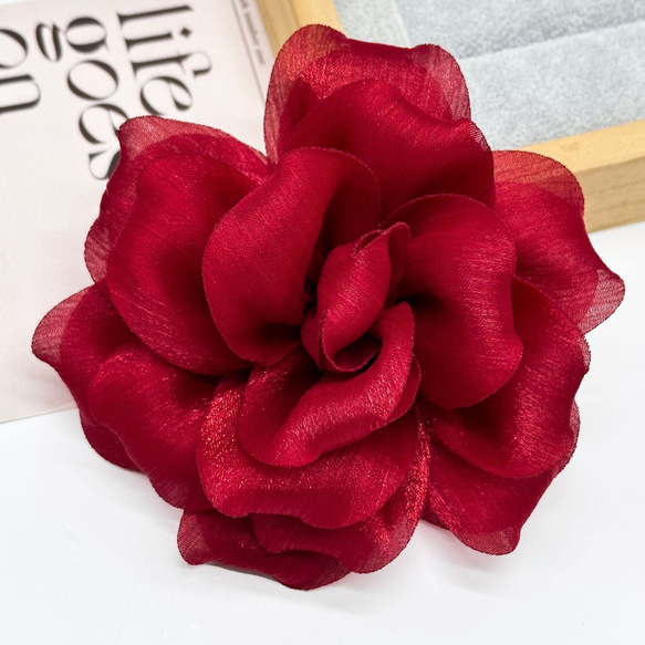 立体薔薇モチーフ　12cm*12cm 深紅 1枚目の画像