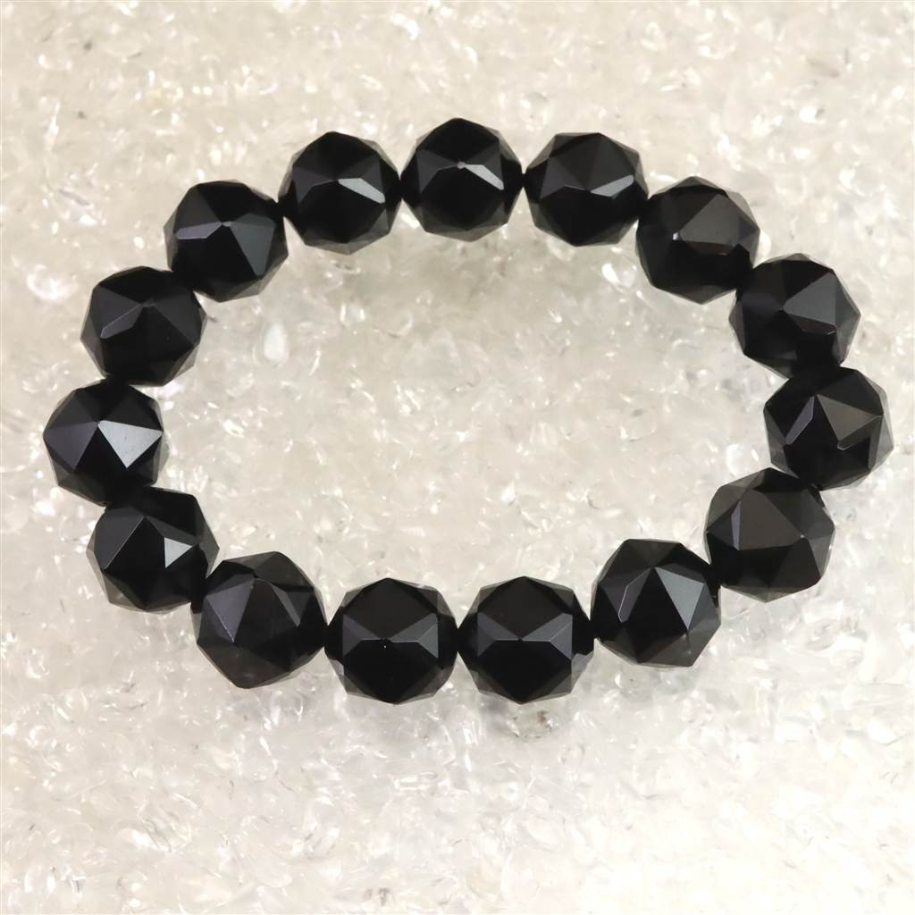 チベット産天然モリオン水晶 4A  14mm玉 スターカット ブレスレット 50.1g #31481