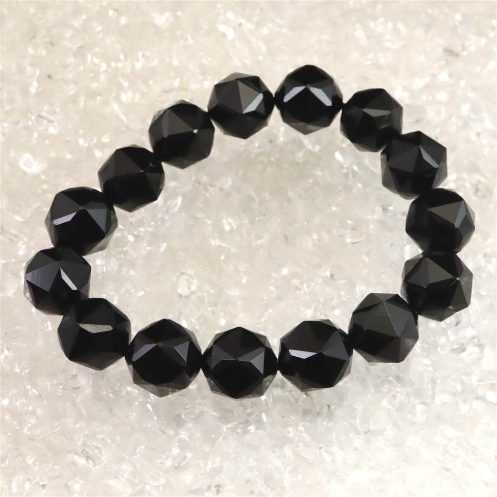 チベット産天然モリオン水晶 4A  14mm玉 スターカット ブレスレット 48.6g #29440