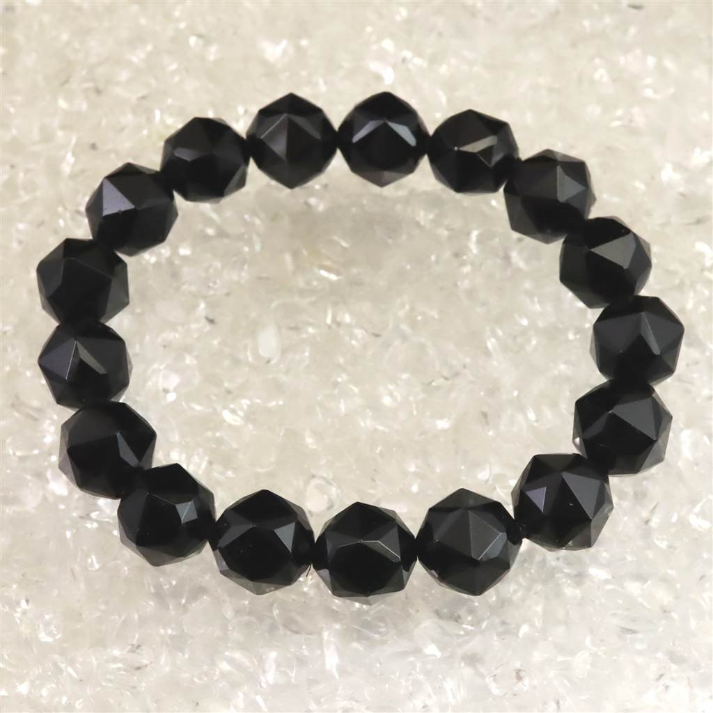 チベット産天然モリオン水晶 4A  12mm玉 スターカット ブレスレット 33.0g #85065