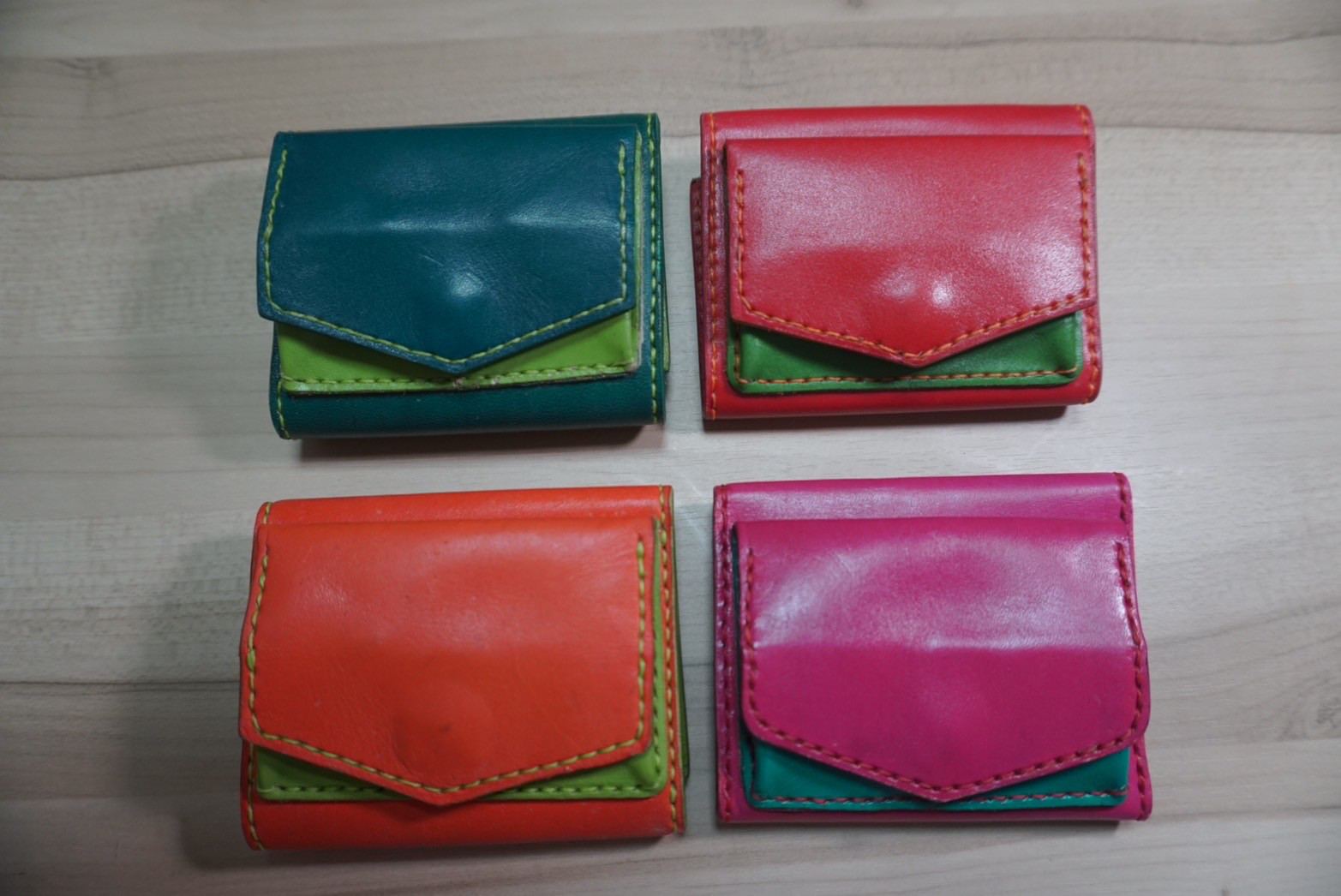 ビタミンカラー三つ折りミニ財布　手染め