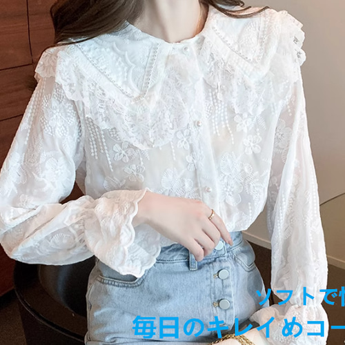ドールネックレースシャツ婦人服2025年春新作高級感のある白タイツ甘い