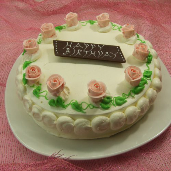 昔懐かしい バターデコレーショケーキ いっぱいのバラ （直径19cm 高さ5cm) 6号 1枚目の画像