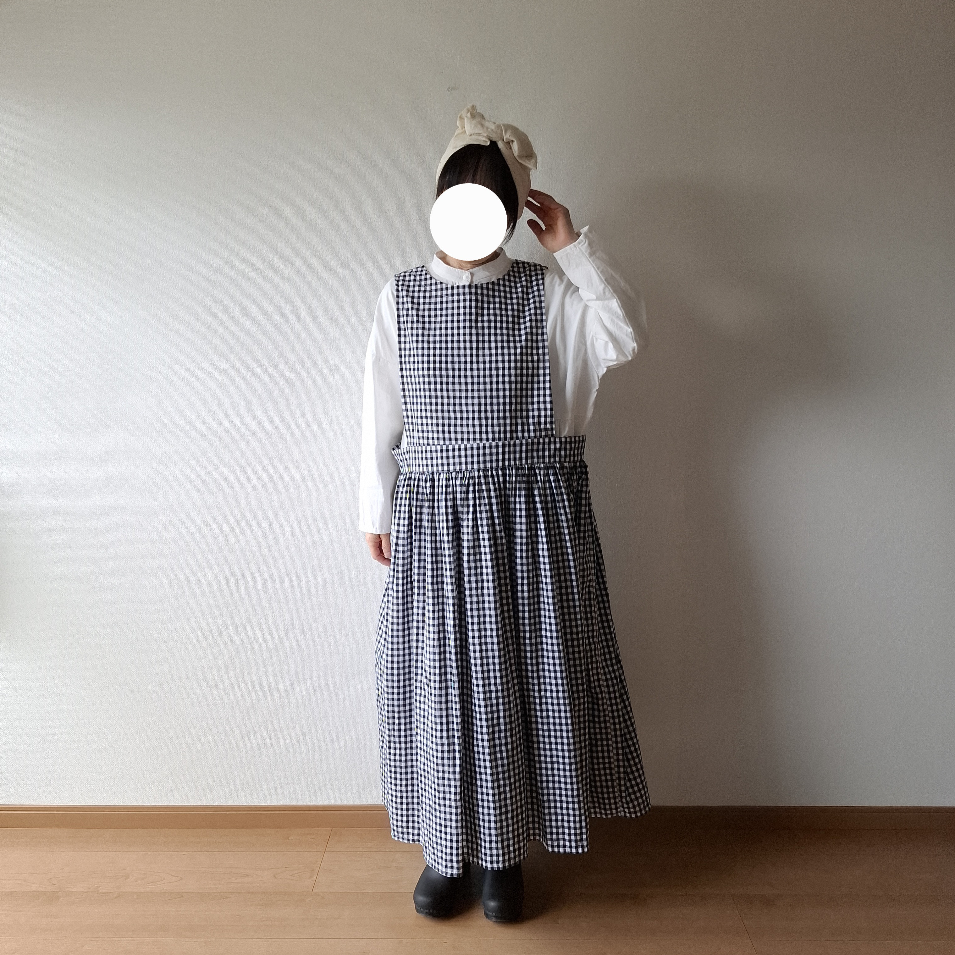 ダブルリボン タブリエ ワンピース ギンガムチェック