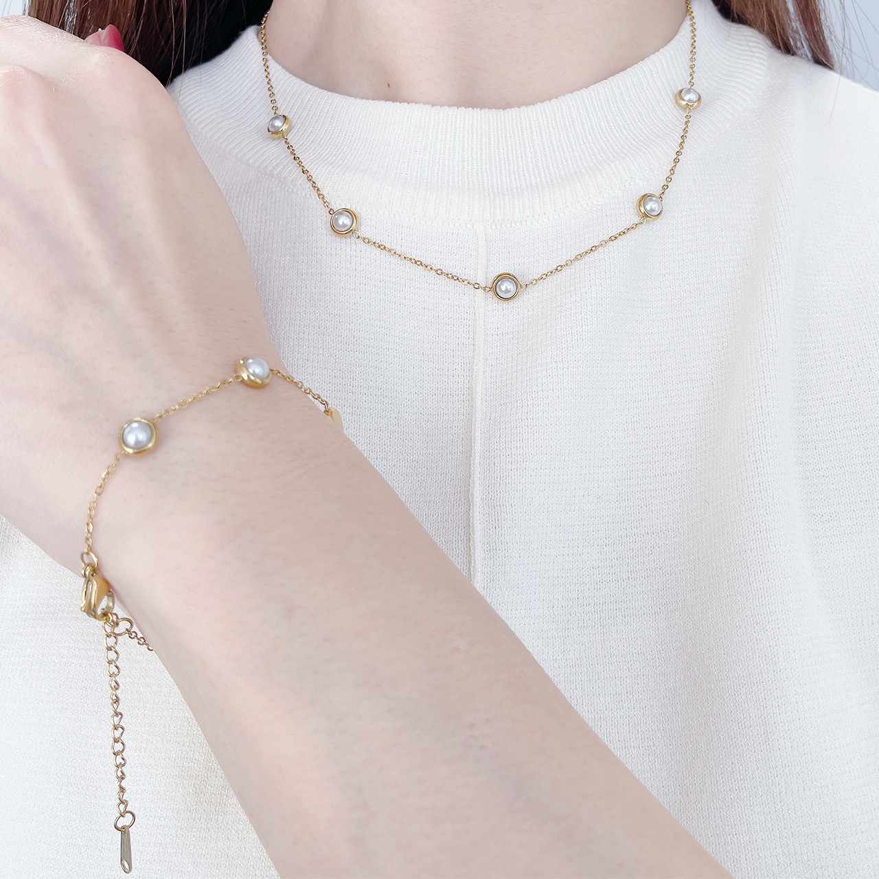 スワロフスキーパール ステンレスジュエリーセット（ピアス・ネックレス・ブレスレット）【stset03】