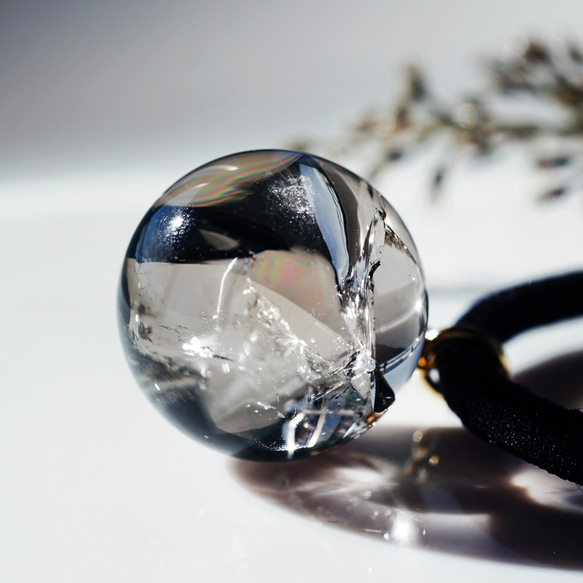 天然スモーキークォーツのアイリス（虹入り）一粒ボールヘアゴム