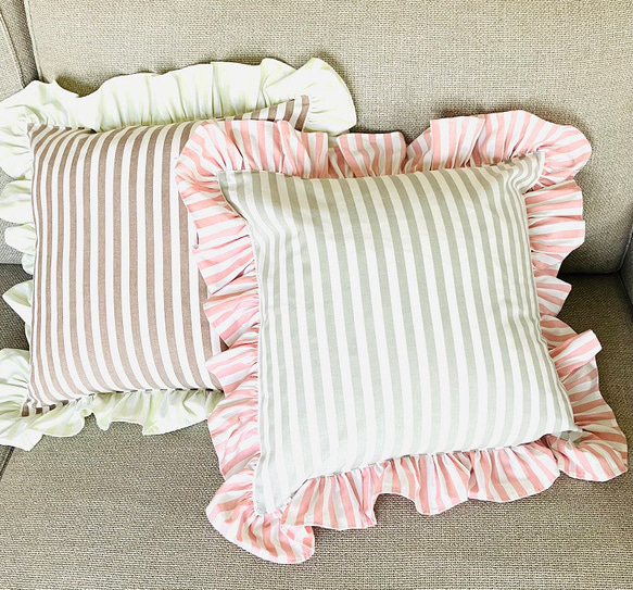 新品未使用 bonjour diary フリルクッションカバー 紫 パープル