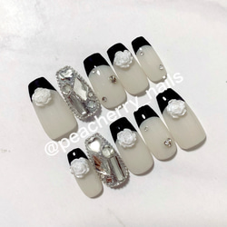 44))ネイルチップ 韓国ネイル シンプル フレンチガーリー ホワイト シルバー ネイルチップ＊ピンク ホワイト 乳白色 シルバー ハート リボン