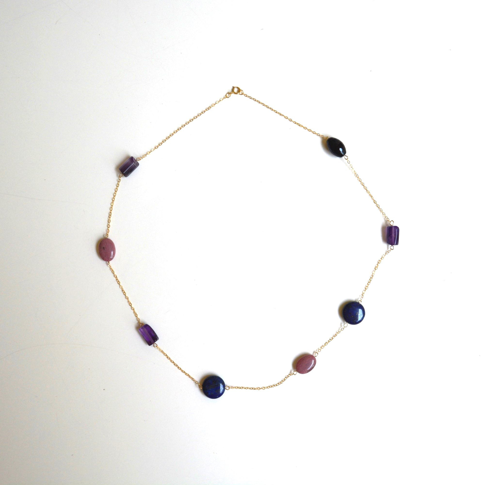 14kgfチェーンネックレス＊アメジスト×ピーモンタイト×ラピス×オニキス◆送料無料♪
