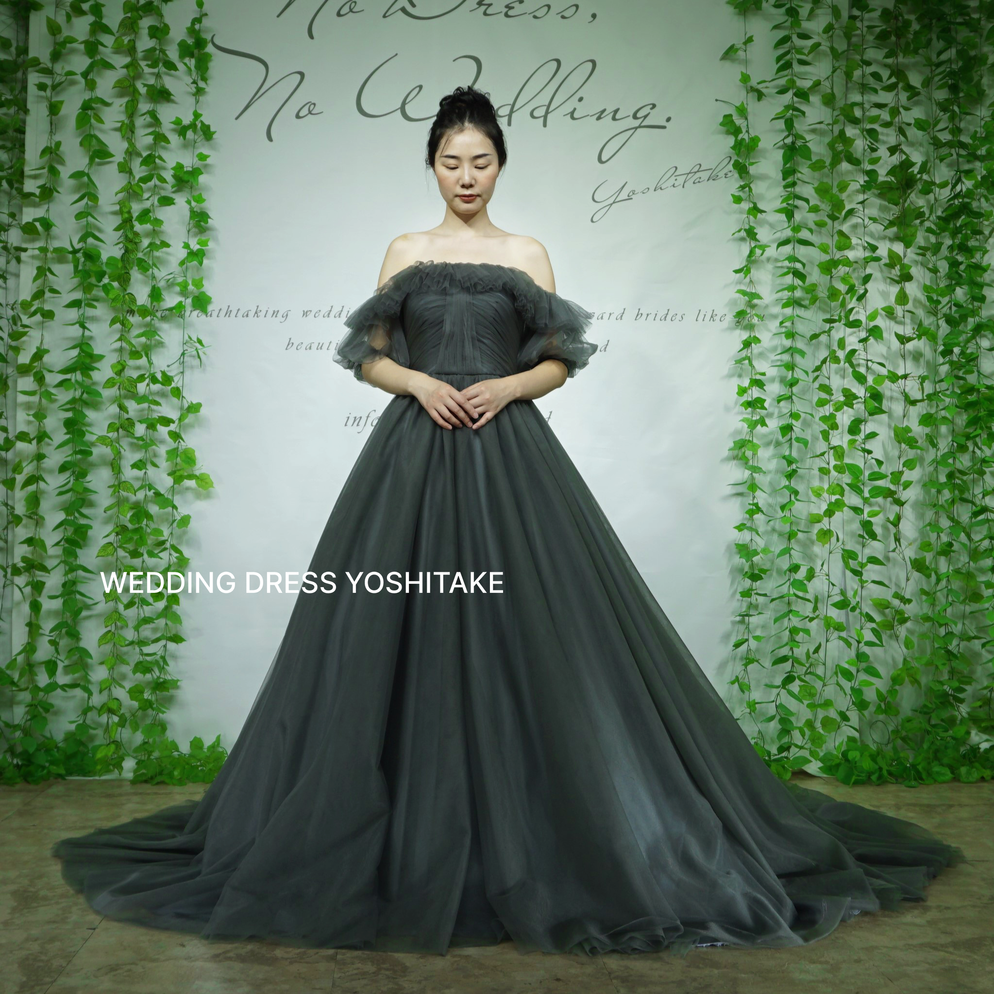 【オーダー制作】ウエディングドレス.チュール.グレー.カラードレス.パニエ付き.結婚式.挙式.Y1639