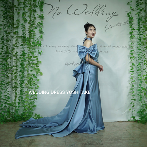 オーダー制作】ウエディングドレス.サテン.ブルー.マーメイドドレス