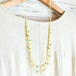 いろいろアンティークビーズの2連ロングネックレス＊Yellow
