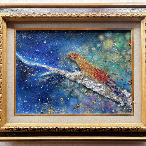 一点物原画 【煌めく未来を歩む虹色トカゲ】ヒーリングアート