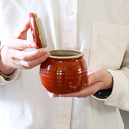 梅干しやお漬物入れにおすすめ お漬物甕（かめ）砂糖壺 赤茶 保存容器